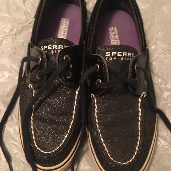 GUC Sperry Top-siders Black Glitter and White 8M - Picture 2 of 7